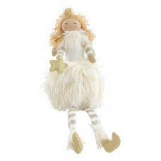 Χριστουγεννιάτικη Διακοσμητική Λούτρινη Πριγκίπισσα με Άσπρη Φούστα, Καθιστή (33cm)